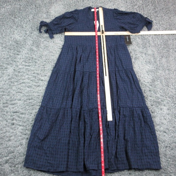 Pinch Dress Womens Small Blue Check Puff Sleeve Tiered Maxi Boho Lined NWT - Picture 4 of 16